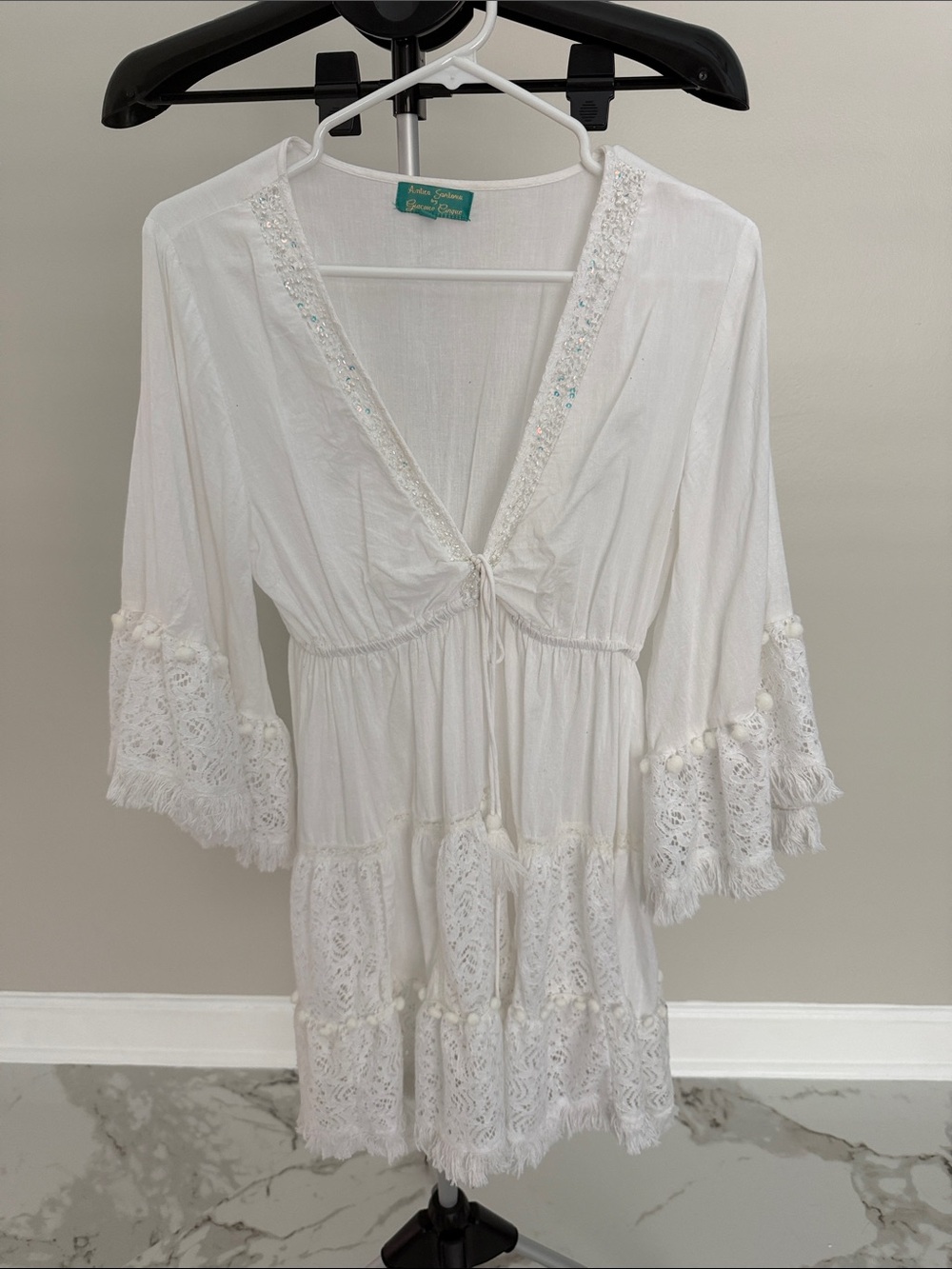White Embroidered Lace Tunic Dress